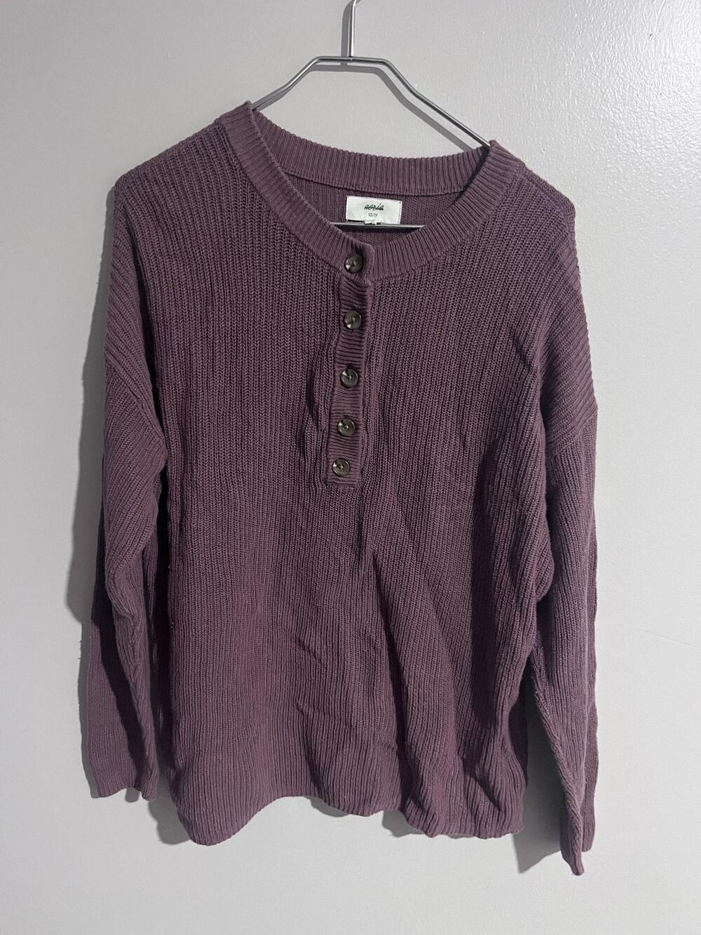 Aerie Sweater Womens XS Purple Henley Chunky-Knit Long Sleeve Button Cotton